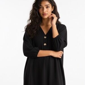 Pink Martini Black V Neck Button Front Tunic Top Dress Size S